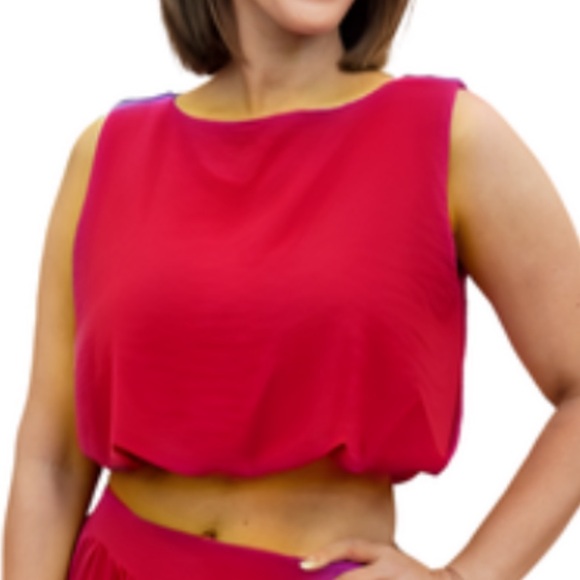 Fashion Nova 2-Piece Sleeveless Elastic Hem Cropped Top & Jogger Pants Red 2XL - Picture 11 of 12